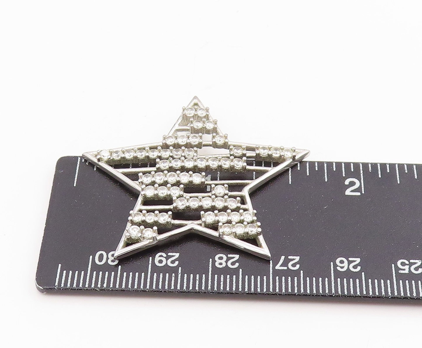 925 Sterling Silver Vintage Pendant Round CZ Geometric Celestial Star  PT25686