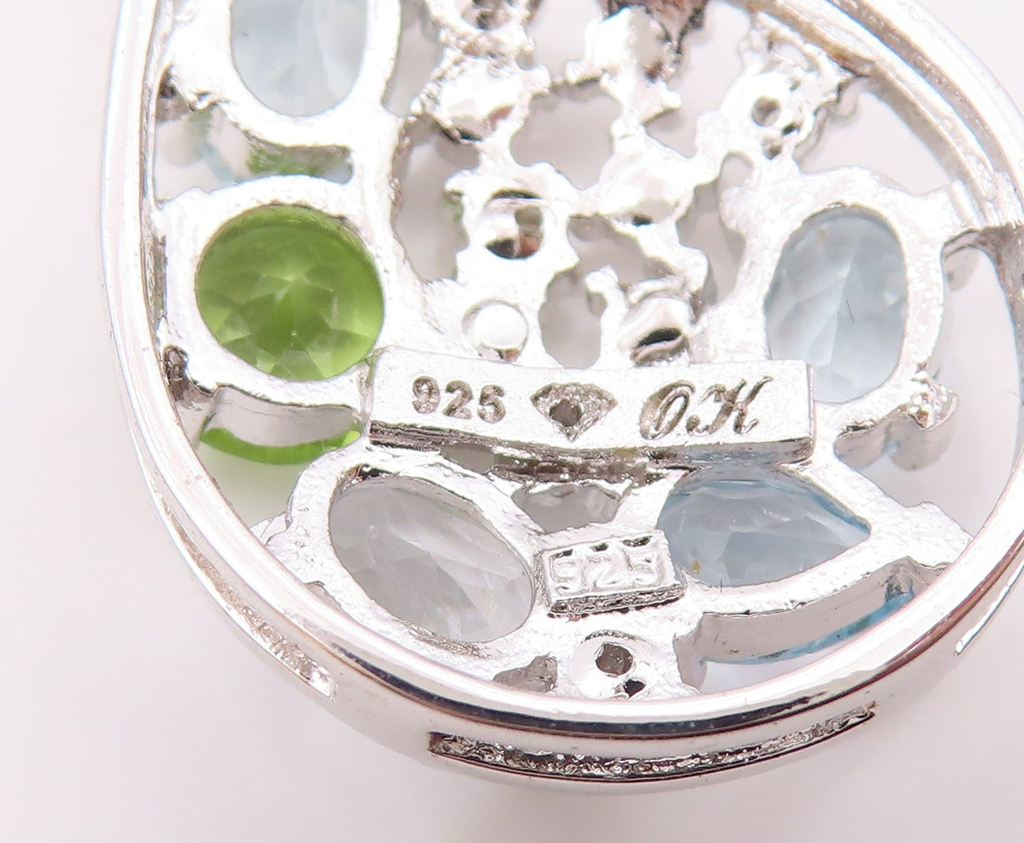 925 Sterling Silver  Genuine Diamonds Topaz & Peridot Drop Pendant  PT10203