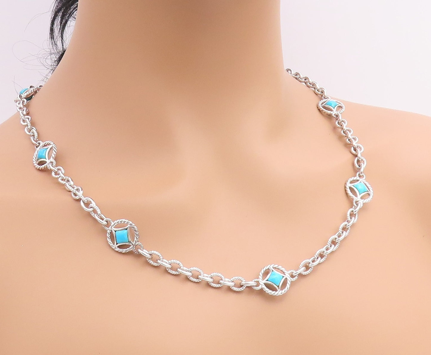 925 Sterling Silver Vintage Necklace JUDITH RIPKA Gemstone Twisted Rope  NE4926
