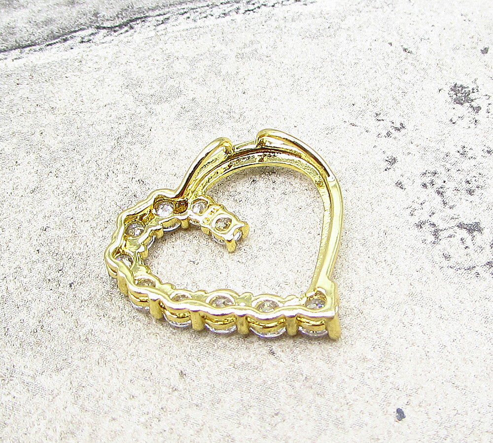 Gold Over 925 Silver  White Cubic Zirconia Love Heart Slider Pendant  PT1491
