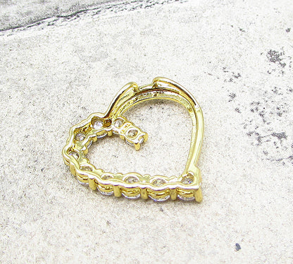 Gold Over 925 Silver  White Cubic Zirconia Love Heart Slider Pendant  PT1491