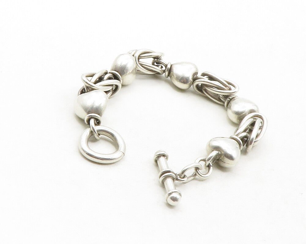 925 Sterling Silver  Vintage Shiny Byzantine Love Heart Chain Bracelet  BT4834