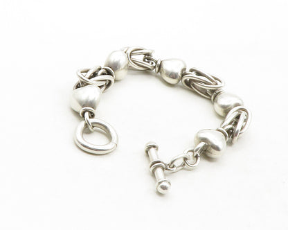 925 Sterling Silver  Vintage Shiny Byzantine Love Heart Chain Bracelet  BT4834