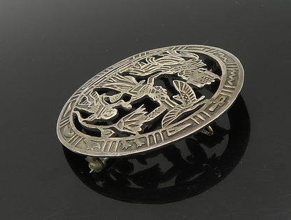 MIDDLE EAST 925 Silver  Vintage Egyptian Pharaoh Scene Brooch Pin  BP9324