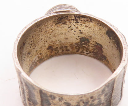 925 Sterling Silver Vintage Ring Dark Tone Brutalist Gemstone  Sz 8  RG31279