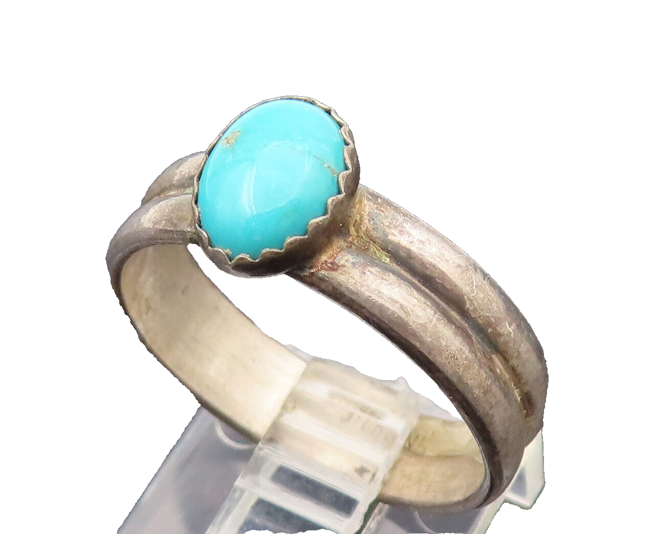 NAVAJO 925 Silver  Vintage Minimalist Turquoise Ribbed Ring Sz 8.5  RG26507