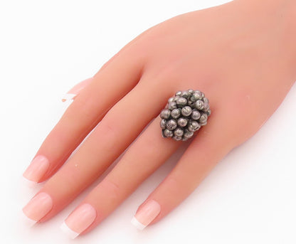 925 Sterling Silver Vintage Ring Antique Dark Tone Bunch Of Grapes Sz 6  RG32012