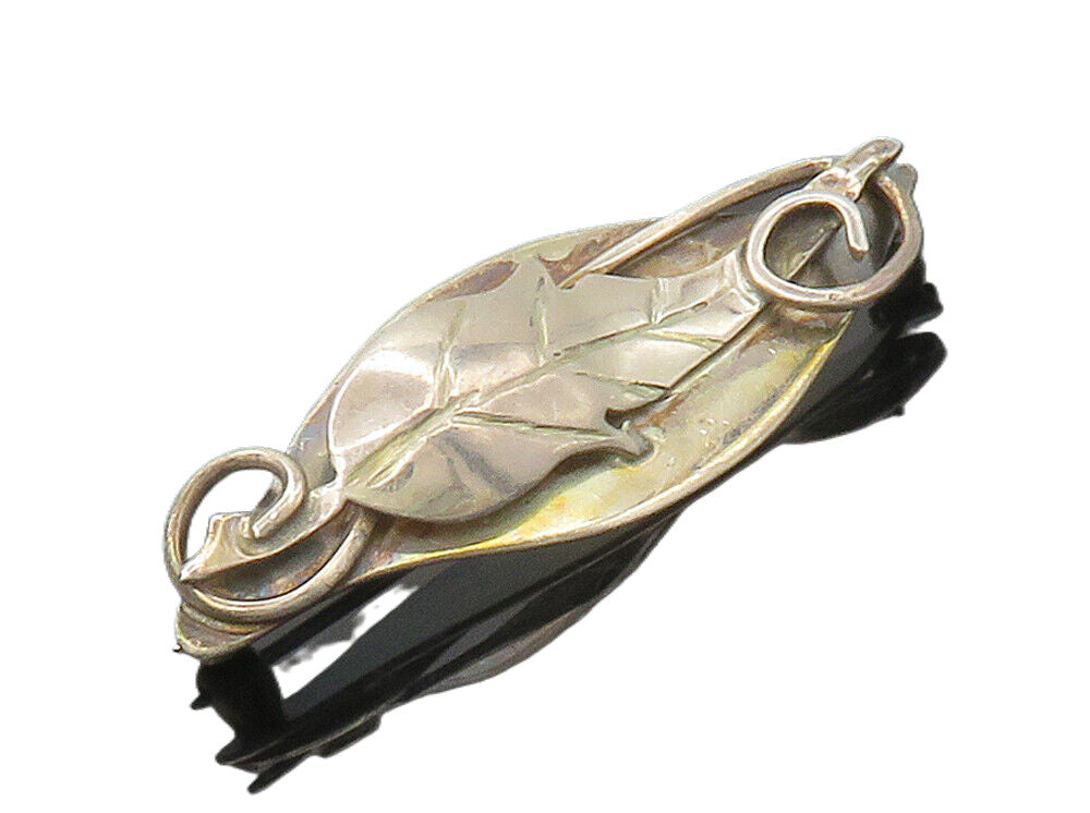 925 Sterling Silver  Vintage Shiny Floral Leaf Swirl Motif Brooch Pin  BP6472