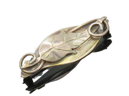 925 Sterling Silver  Vintage Shiny Floral Leaf Swirl Motif Brooch Pin  BP6472