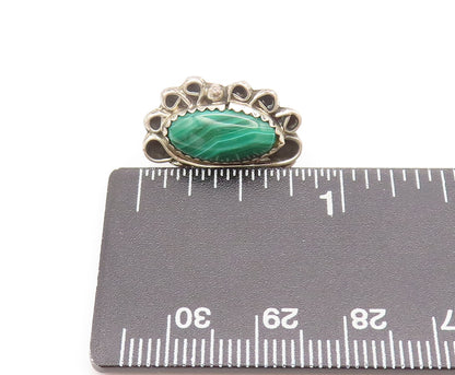 925 Silver Vintage Southwestern Carved Design Oval Malachite Earrings EG12578