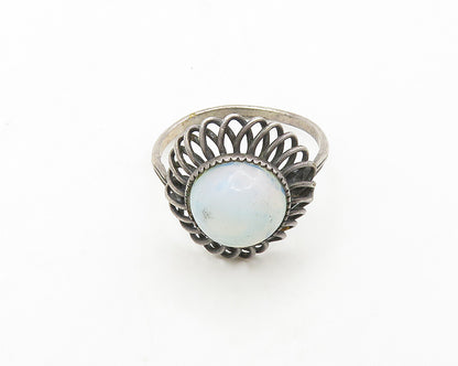 925 Sterling Silver  Vintage Milky Stone Floral Cocktail Ring Sz 12  RG17240