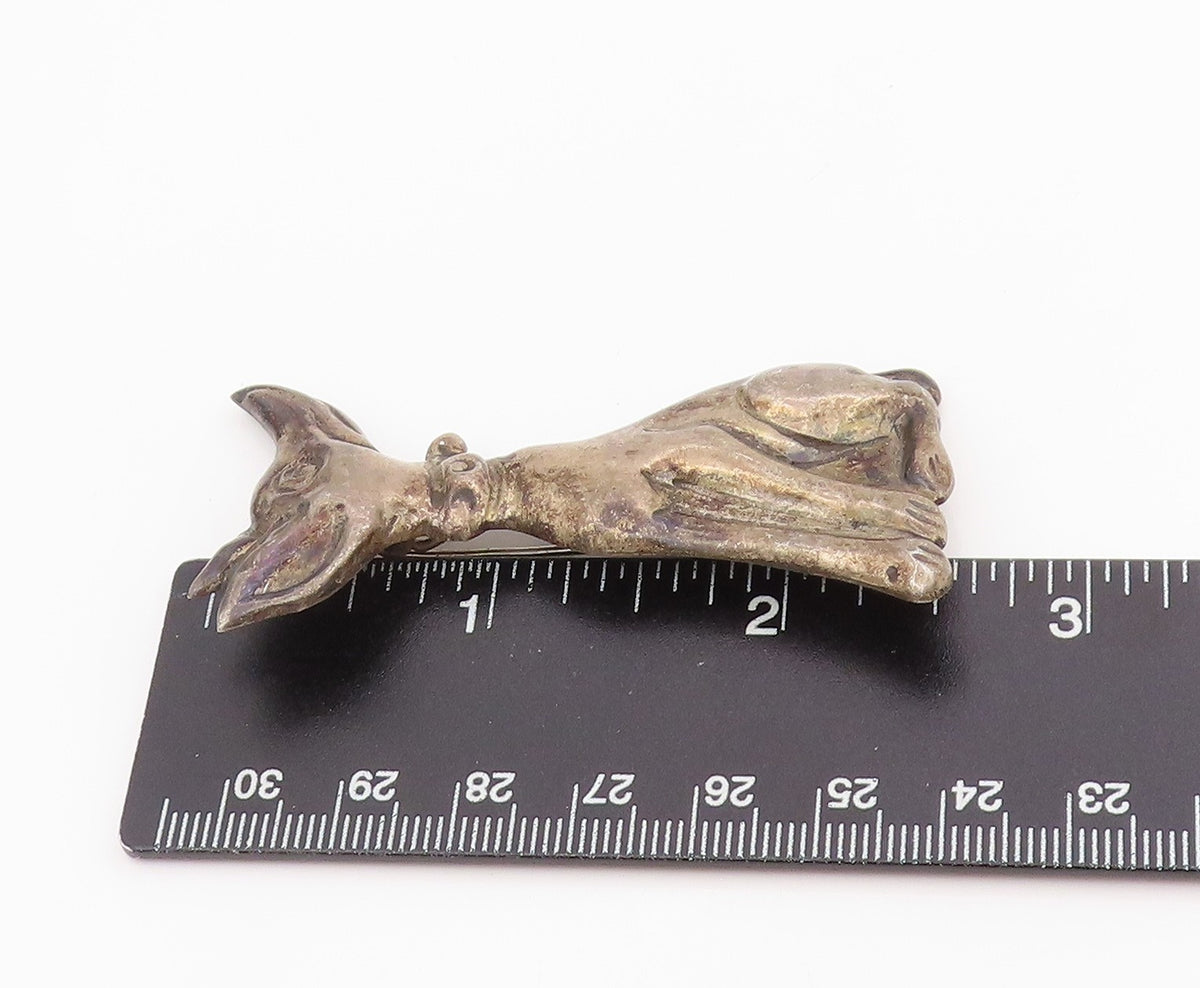 925 Sterling Silver Vintage Brooch Solid Greyhound Dog Figurine Charm  BP12162