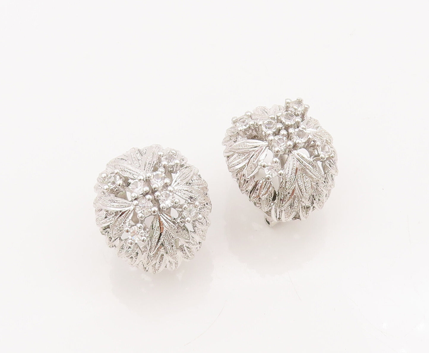 925 Sterling Silver Vintage Earrings Domed Spikey Carved CZ Flower  EG13001