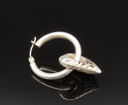 925 Sterling Silver  Vintage Scroll Love Heart Charm Hoop Earrings  EG11910