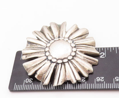 925 Sterling Silver Vintage Brooch Pin MEXICO Brutalist Carved Flower  BP11173