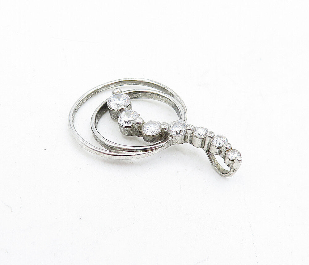 925 Sterling Silver  Vintage Graduated Cubic Zirconia Circles Pendant  PT3676