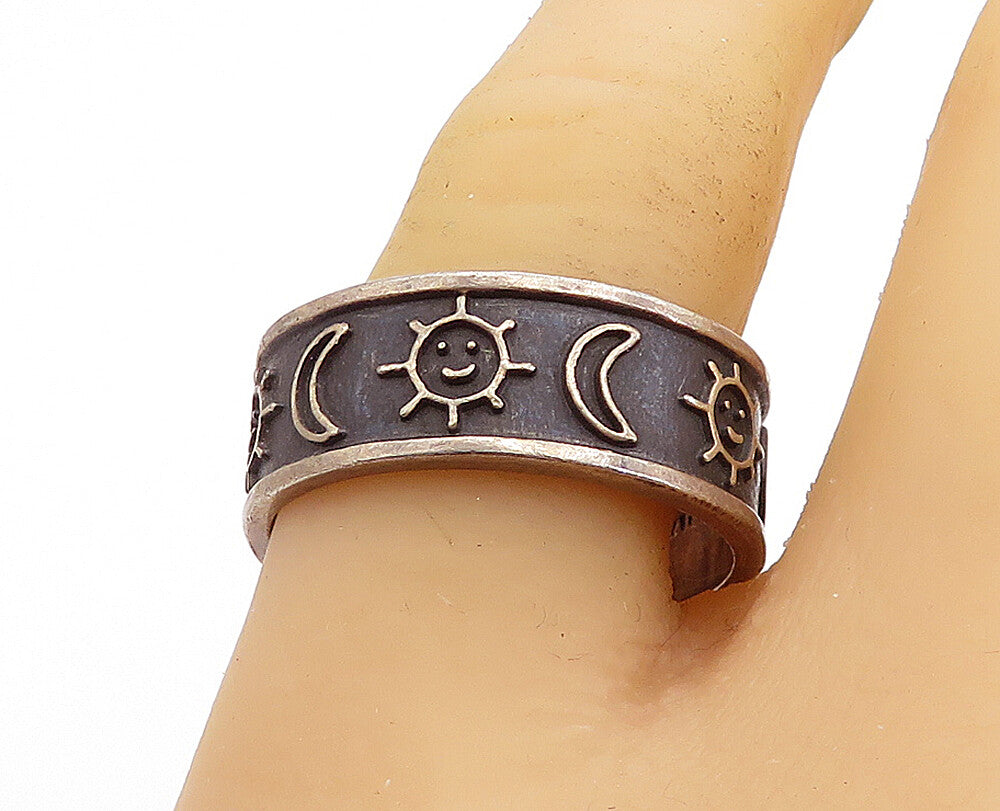 MEXICO 925 Silver  Vintage Oxidized Moon & Star Band Ring Sz 10.5  RG5487