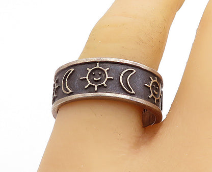 MEXICO 925 Silver  Vintage Oxidized Moon & Star Band Ring Sz 10.5  RG5487
