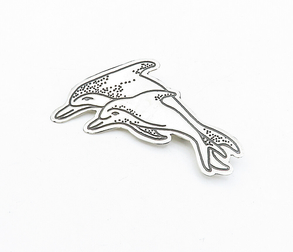 EFS MEXICO 925 Sterling Silver  Vintage Mom & Baby Dolphin Brooch Pin  BP1251