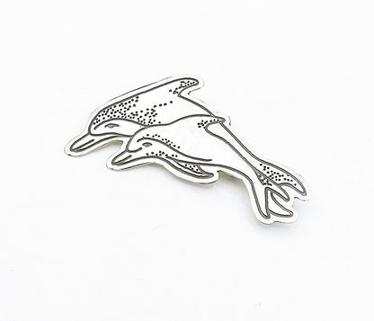 EFS MEXICO 925 Sterling Silver  Vintage Mom & Baby Dolphin Brooch Pin  BP1251