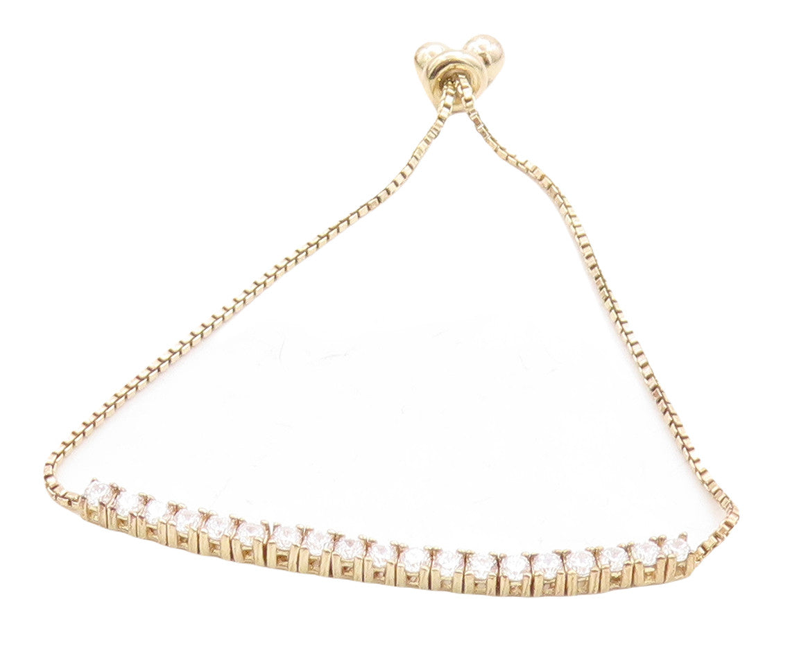 Gold Over 925 Silver  Cubic Zirconia Adjustable Child Box Chain Bracelet BT1103