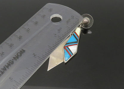 NAVAJO 925 Silver  Vintage Turquoise & Mother Of Pearl Dangle Earrings EG11083