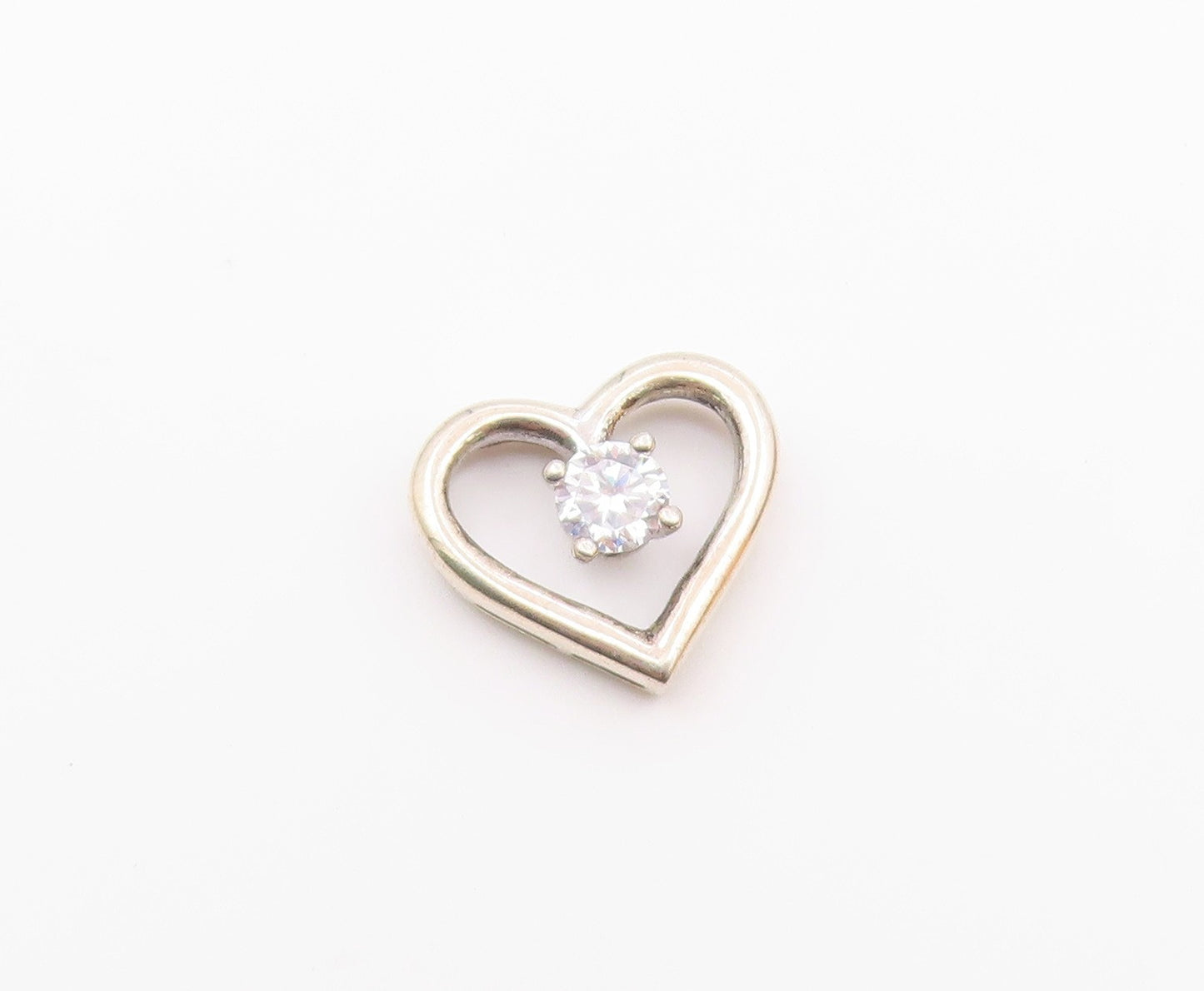 925 Sterling Silver  Vintage Cubic Zirconia Open Love Heart Pendant  PT17465