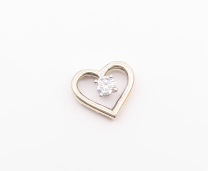 925 Sterling Silver  Vintage Cubic Zirconia Open Love Heart Pendant  PT17465