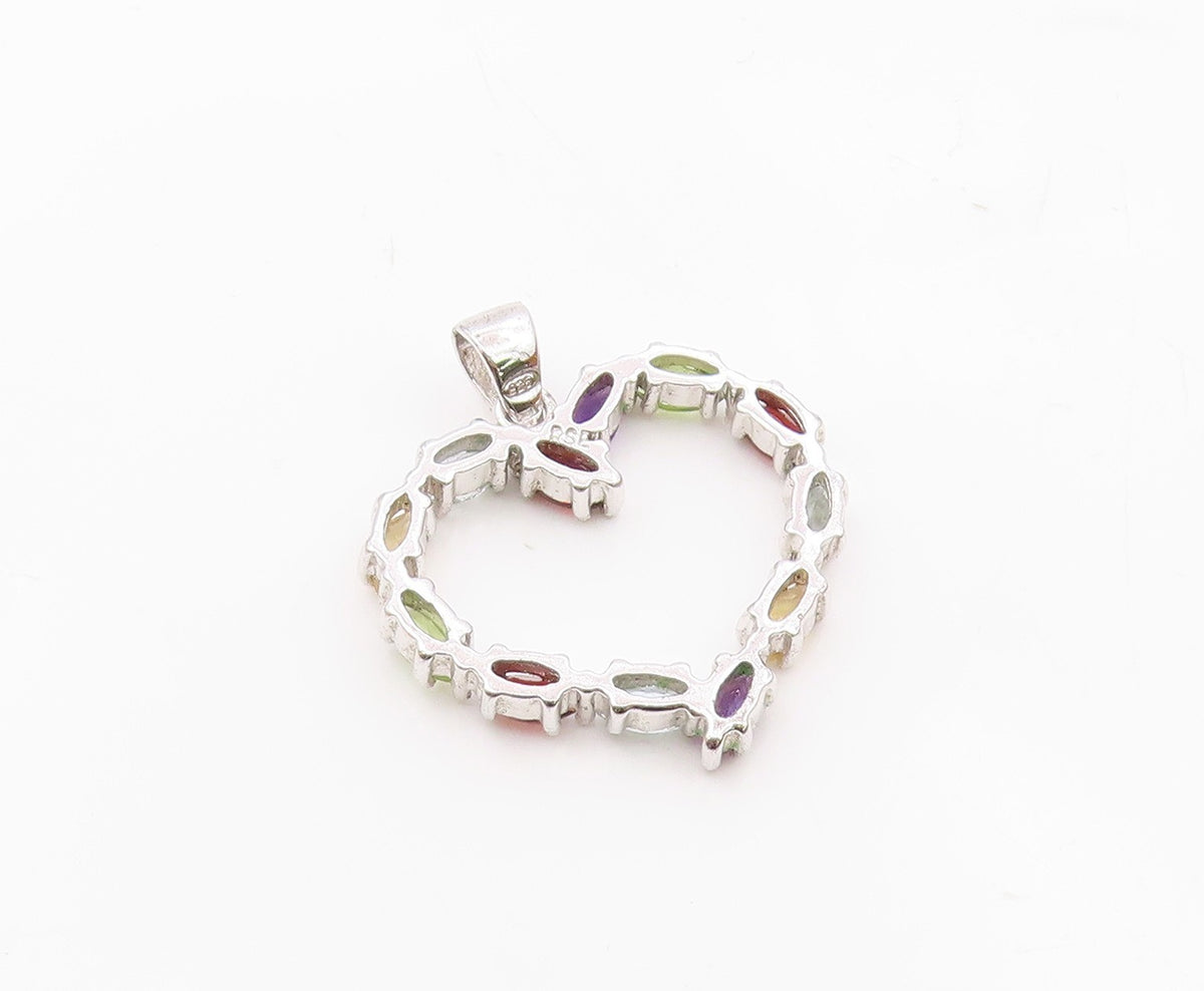 925 Silver  Vintage Marquise Peridot & Multi Stone Love Heart Pendant  PT21156