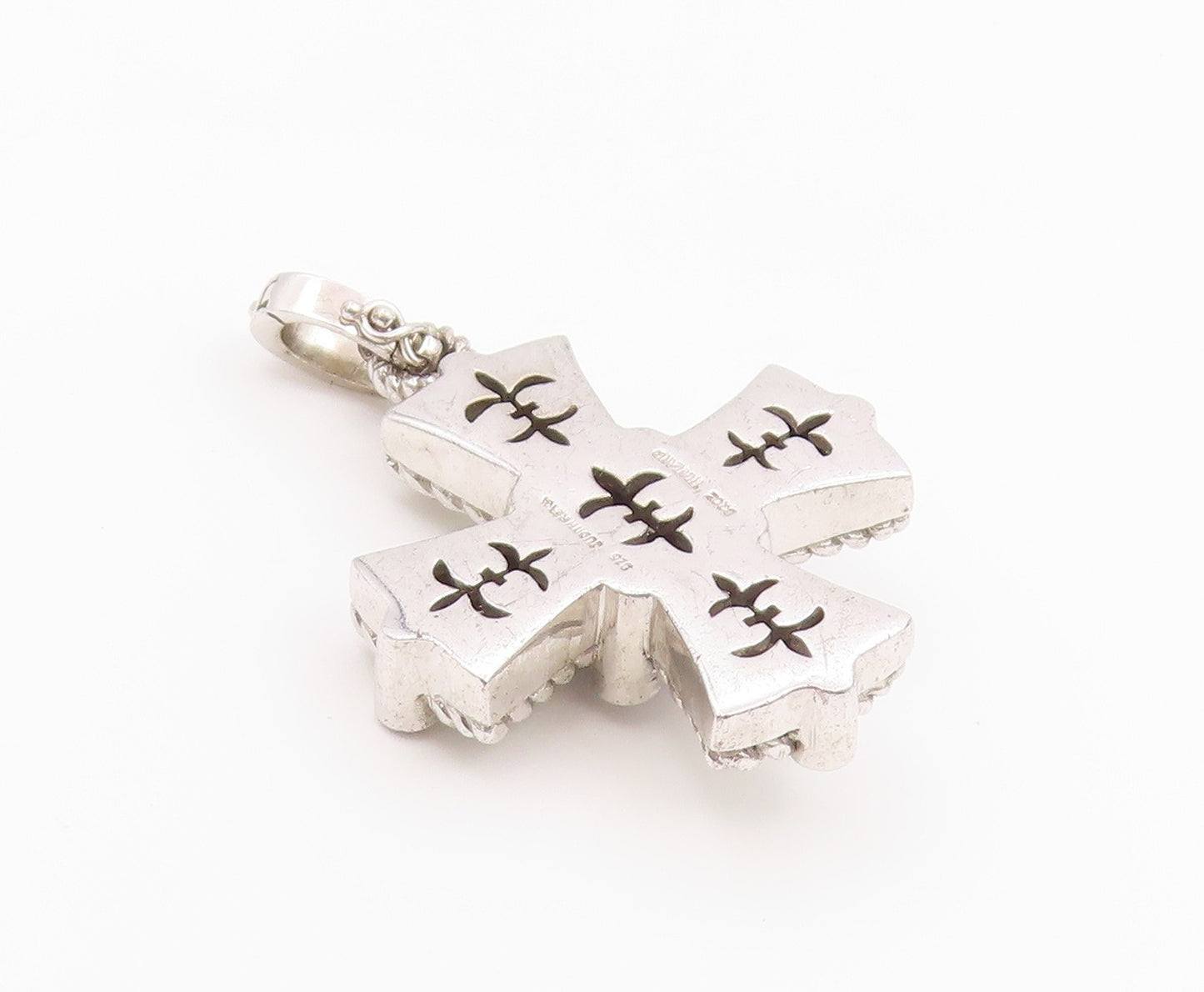 925 Sterling Silver Vintage Pendant JUDITH RIPKA Multi Gemstone Cross  PT26432