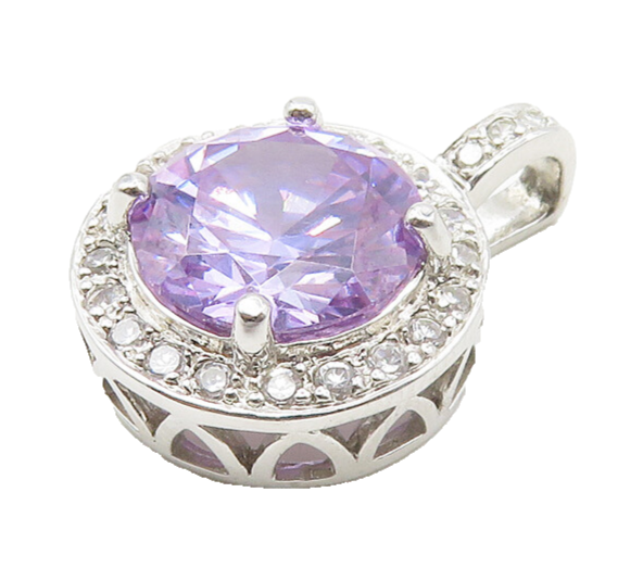 ROSS SIMON 925 Silver  Sparkling Purple Cubic Zirconia Round Pendant  PT14597