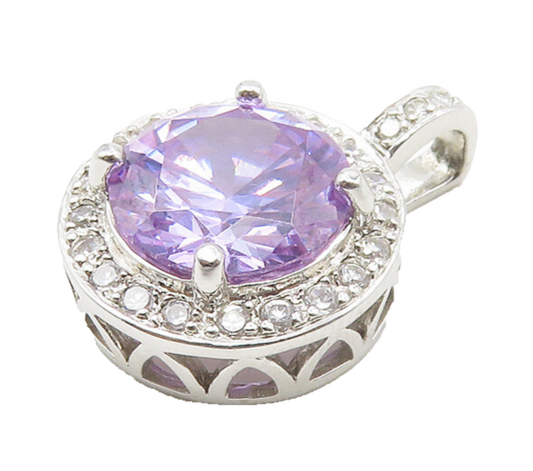 ROSS SIMON 925 Silver  Sparkling Purple Cubic Zirconia Round Pendant  PT14597