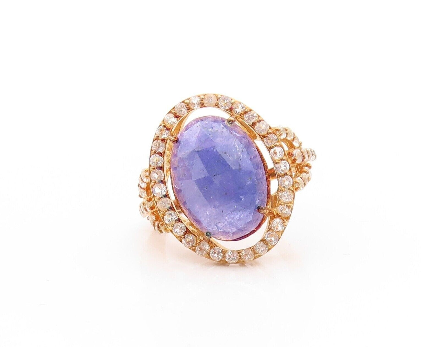 925 Sterling Silver Vintage Ring Gold Plated Tanzanite & Topaz  Sz 7  RG30019