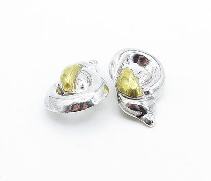 MEXICO 925 Sterling Silver  Vintage Two Tone Knot Non Pierce Earrings  EG2707