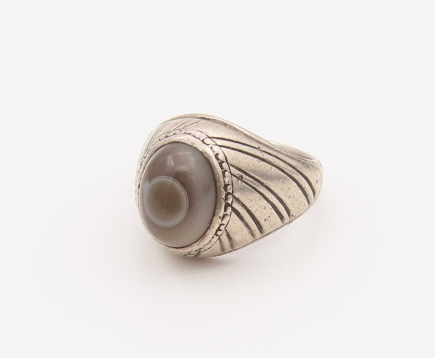925 Silver  Vintage Minimalist Tribal Cabochon Agate Ring Sz 10  RG26692