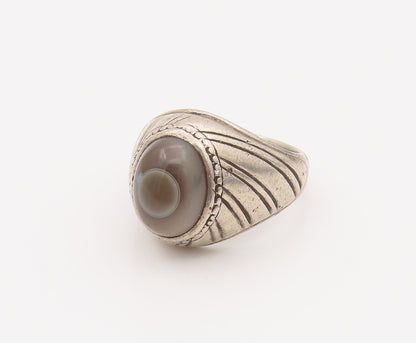925 Silver  Vintage Minimalist Tribal Cabochon Agate Ring Sz 10  RG26692
