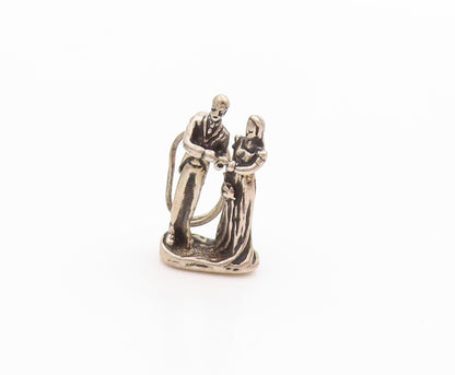 925 Sterling Silver Vintage Pendant 3D Bride & Groom Wedding Day Charm  PT24812