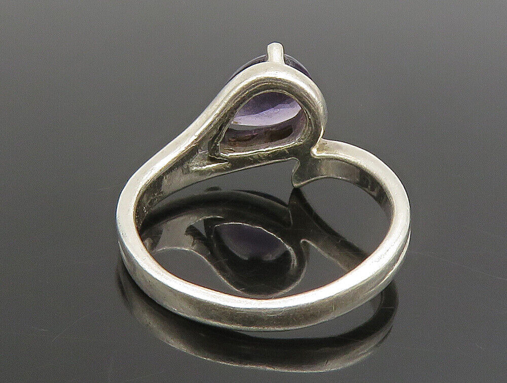 925 Sterling Silver  Vintage Pear Shaped Amethyst Bypass Ring Sz 7  RG25154