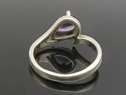 925 Sterling Silver  Vintage Pear Shaped Amethyst Bypass Ring Sz 7  RG25154