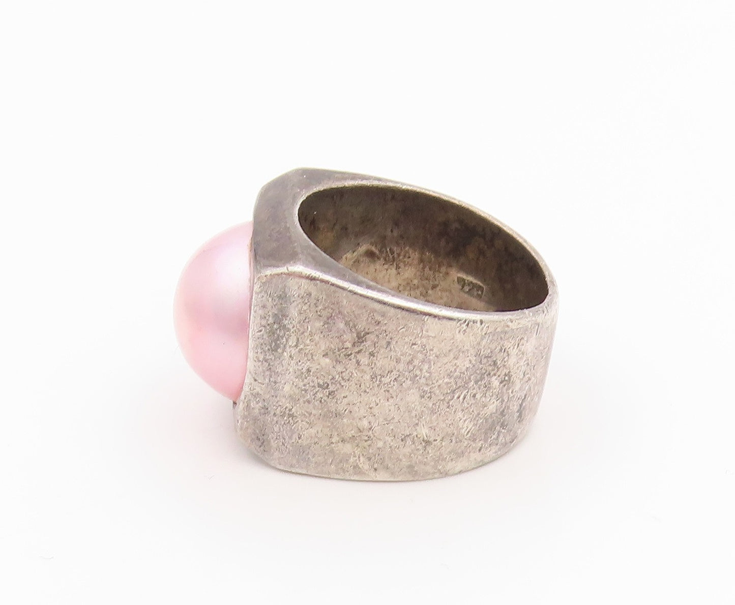925 Sterling Silver Vintage Ring Classic Pearl Geometric Signet  Sz 6  RG35529
