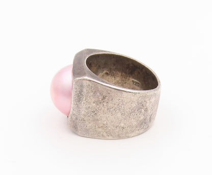 925 Sterling Silver Vintage Ring Classic Pearl Geometric Signet  Sz 6  RG35529