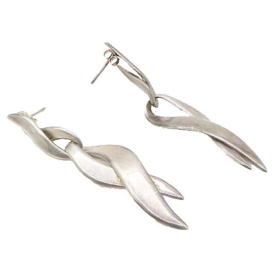 MEXICO 925 Sterling Silver  Vintage Dark Tone Ribbon Dangle Earrings  EG9274