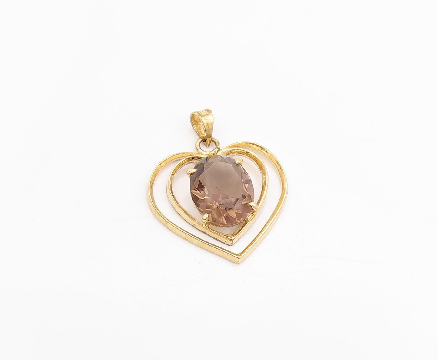 925 Sterling Silver Vintage Pendant Gold Plated Smoky Quartz Love Heart  PT24907