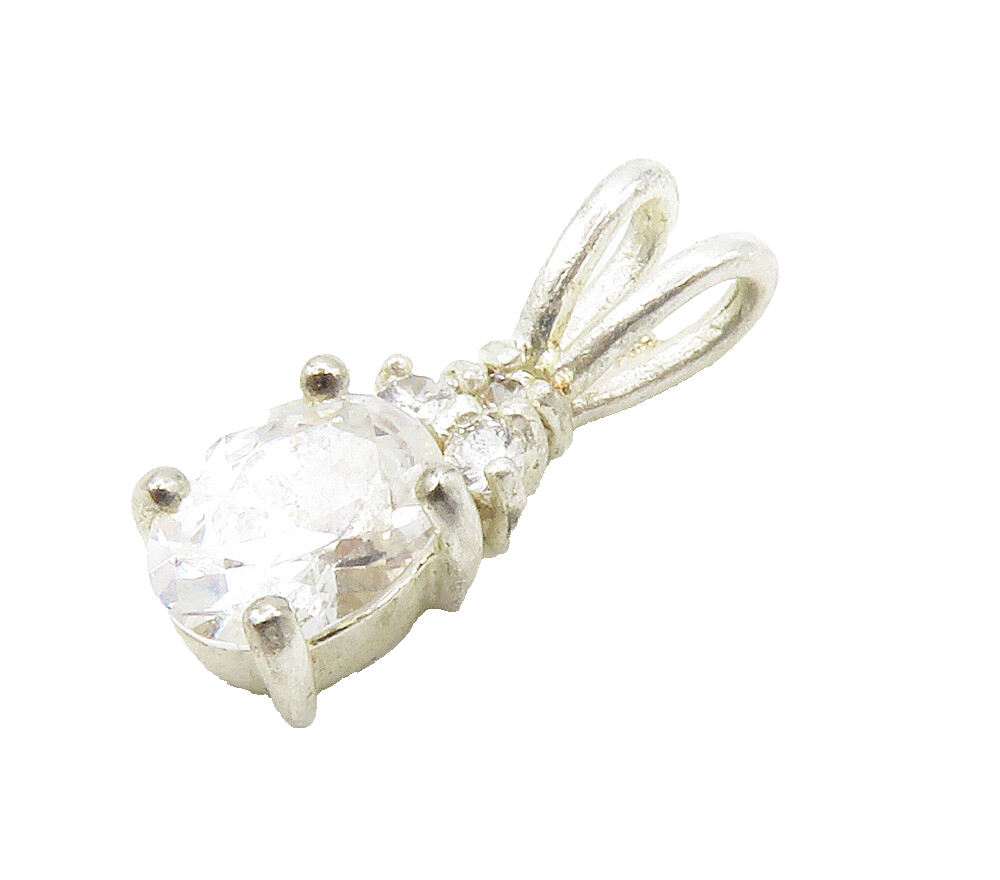 ROSS SIMON 925 Sterling Silver  Shiny Prong Set White Topaz Pendant  PT11755
