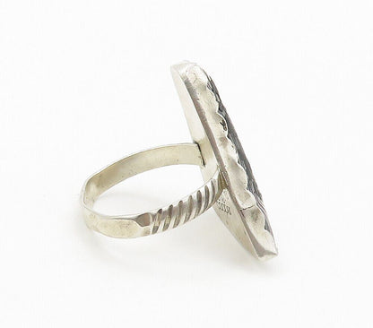 STONE COOPER 925 Silver  Vintage Rare Motor Agate Cocktail Ring Sz 9  RG16013