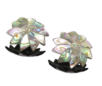 ICM MEXICO 925 Silver  Vintage Abalone Shell Floral Non Pierce Earrings EG4989