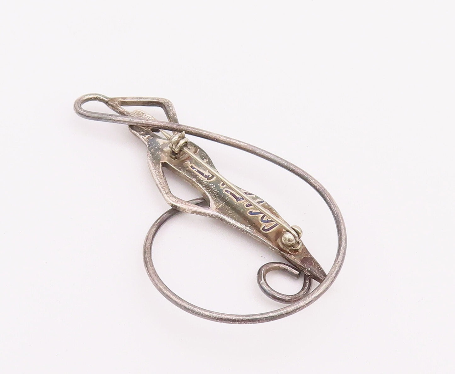 925 Sterling Silver Vintage Brooch Pin Relaxing Inlay Onyx Girl On Swirl BP10776