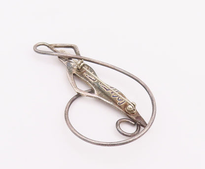 925 Sterling Silver Vintage Brooch Pin Relaxing Inlay Onyx Girl On Swirl BP10776