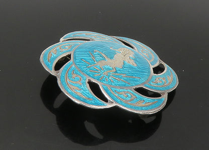 SIAM 925 Sterling Silver  Vintage Blue Enamel Dancer Brooch Pin  BP8895