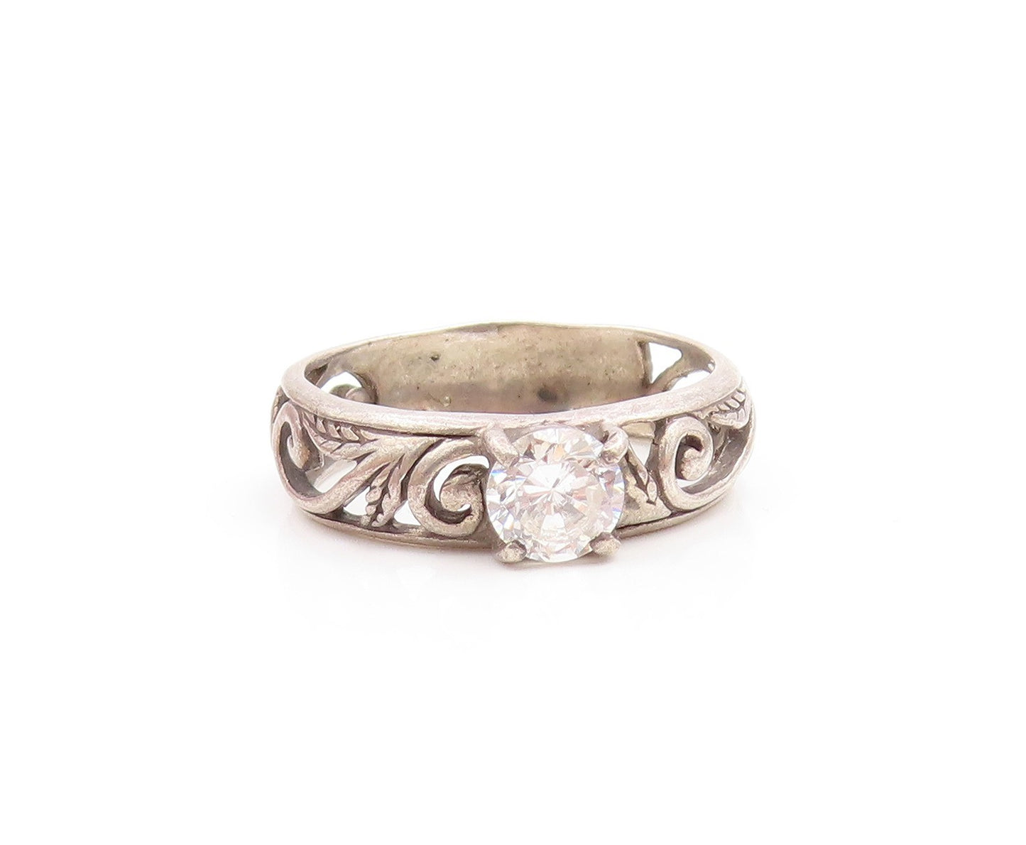 925 Sterling Silver Vintage Cubic Zirconia Swirl Vine Band Ring  Sz 8  RG20038